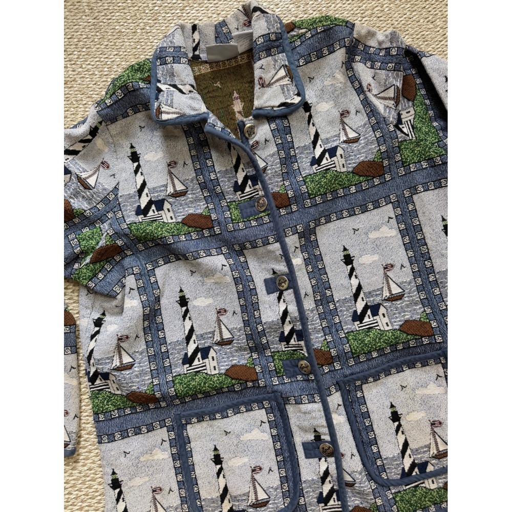 Blair Lighthouse Tapestry Jacket Womens 3XL Nautical Sailboat Woven Chore Coat - Picture 2 of 11